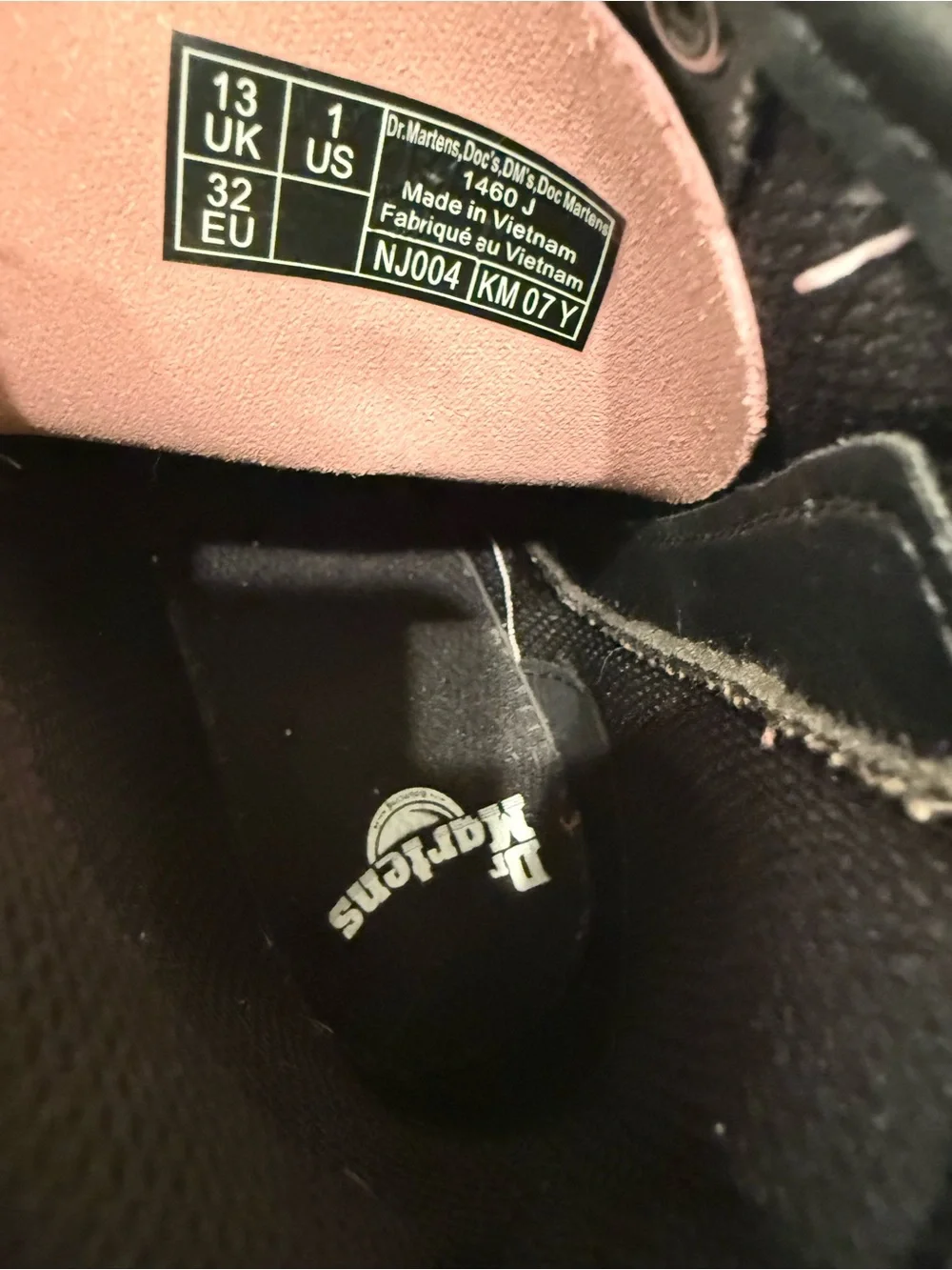 Dr. Martens Pink Patent Lace-Up Combat Boots with Black Laces kids